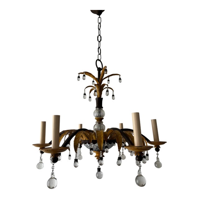 Midcentury Signed by Maison Baguès, Pineapple Palm, Yellow Chandelier For Sale