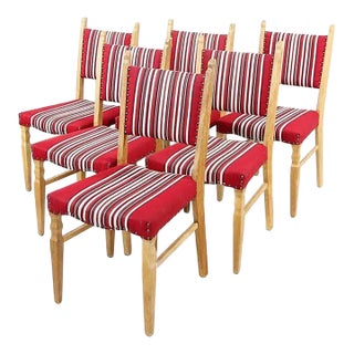 1970s Set 6 Danish Modern Red Dining Chairs For Sale