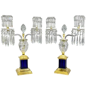 Regency Cut-Glass & Gilt Bronze Candelabra, Attributed to Parker & Perry - a Pair