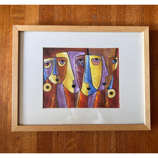 Vintage Painting of Lady Faces in Bright Colors For Sale In Sacramento - Image 6 of 6
