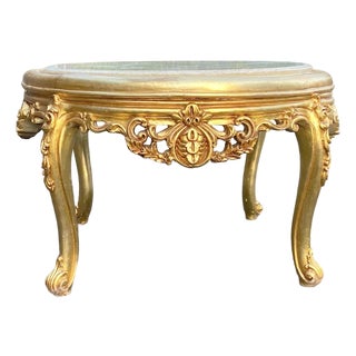 1960s French Louis XVI Gold Beech Marble Coffee Table For Sale
