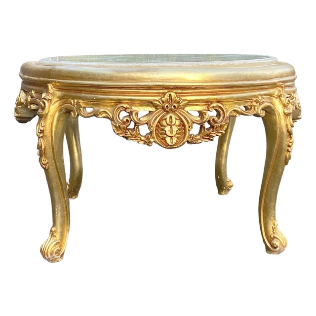 1960s French Louis XVI Gold Beech Marble Coffee Table For Sale