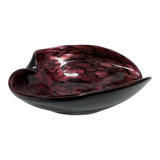 Vintage Burgundy Murano Glass Bowl With Avventurine Gold For Sale