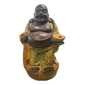 Vintage Rare Large Famille Jaune Porcelain Happy/Laughing Buddha 30" H