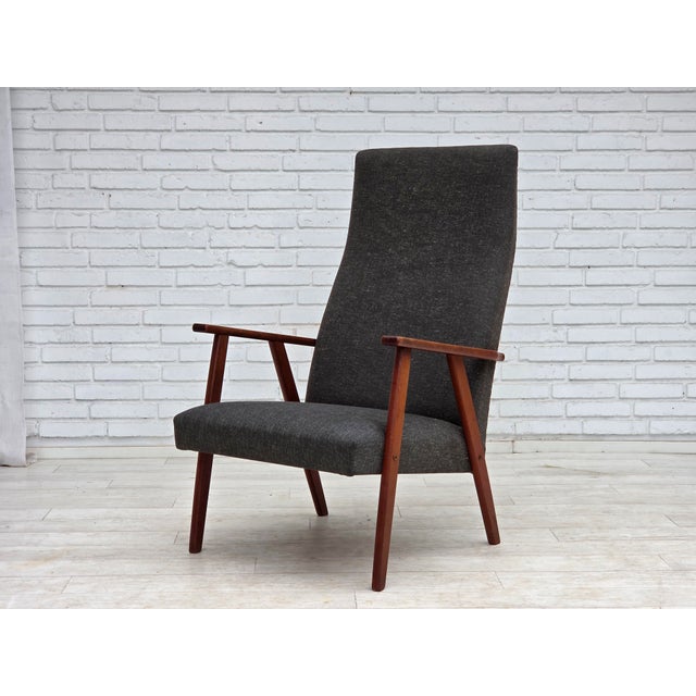 Danish Highback Armchair in Fabric and Teak, 1970s For Sale - Image 13 of 16
