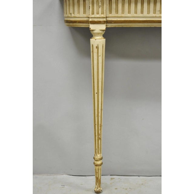 Vintage French Provincial Louis XVI Distress Cream Painted Wall Console Table For Sale - Image 10 of 15