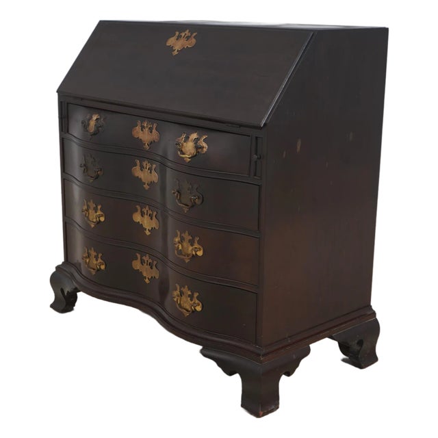 Antique Wallace Nutting Mahogany Bow Front Slant Lid Desk For Sale