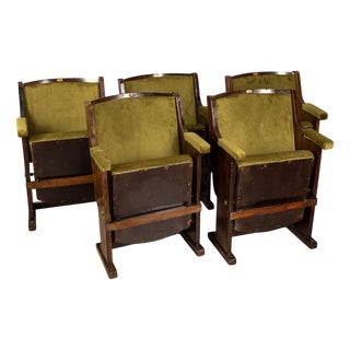 Vintage Italian Cinema Chair in Green Velvet For Sale
