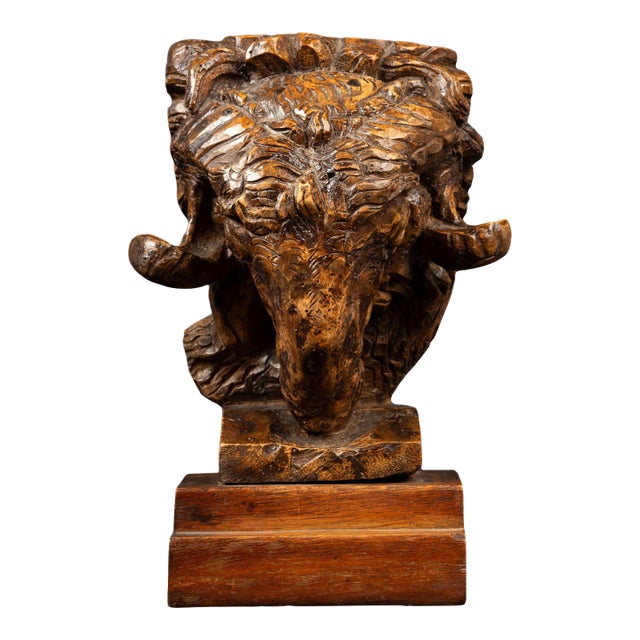 20th Century Burl Wood Sculpture of a Ram's Head by Edwin Bucher (1879-1968) For Sale
