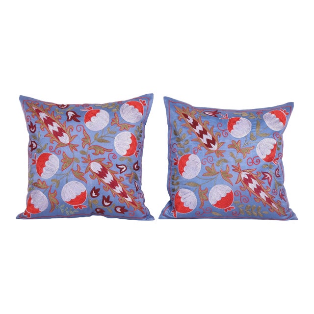 Embroidered Floral Suzani Pillow Cover - A Pair For Sale