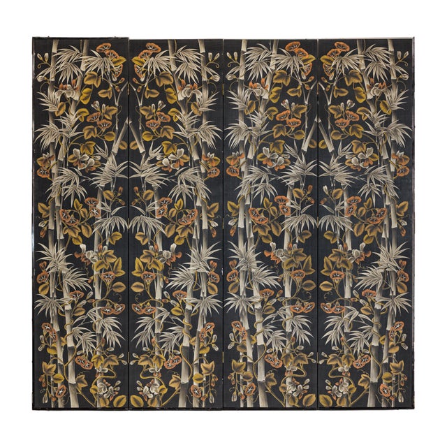 Vintage Chinese Four-Panel Screen with Bamboo and Floral Motifs For Sale - Image 14 of 18