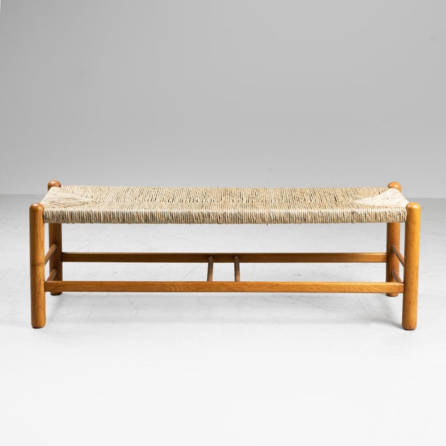Beige Raffia and Wood Bench, 1960s For Sale - Image 8 of 8