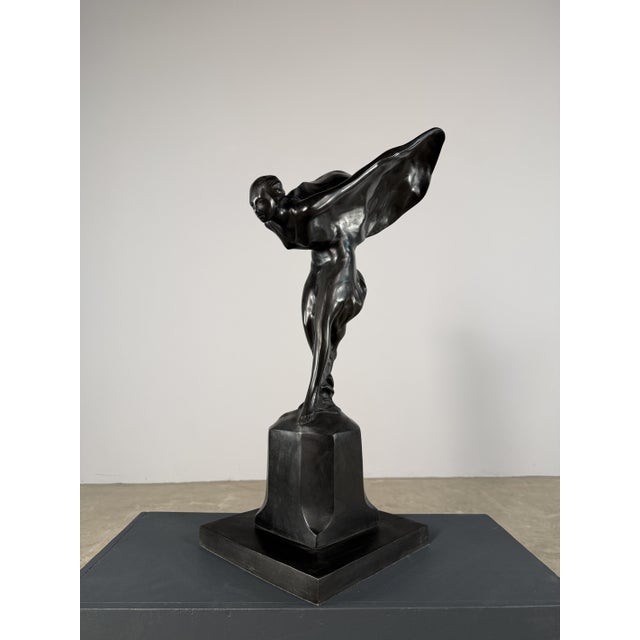 Metal Spirit of Ecstasy Bronze Sculpture, Signed Charles – 27” H Rolls-Royce Inspired Figure For Sale - Image 7 of 10