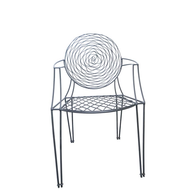 Metal Modernist 3 Piece Iron Patio Furniture Set With Rose Pattern For Sale - Image 7 of 15