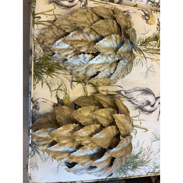 VTG Pair Italian Tole Metal Leaf Leaves Wall Light Sconces Newly Wired 2 of 3 For Sale In West Palm - Image 6 of 11