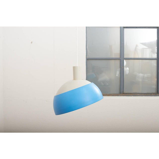 Vintage Pendant Lamp in Blue and White Lacquered Metal by Finn Juhl for Lyfa, Denmark, 1963. For Sale - Image 9 of 13