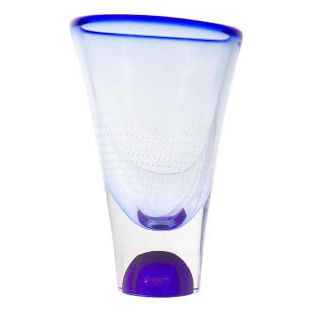 Kosta Boda “Zoom” Blue Glass Vase by Goran Warff For Sale