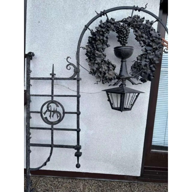 Metal Large Cast-Iron Wall Lantern with Grapevine, Grapes and S AM Emblem, 1920s For Sale - Image 7 of 7