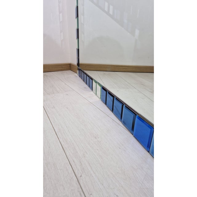 Glass Mirror with Finely Ground 2-Tone Gems, 1990s For Sale - Image 7 of 11
