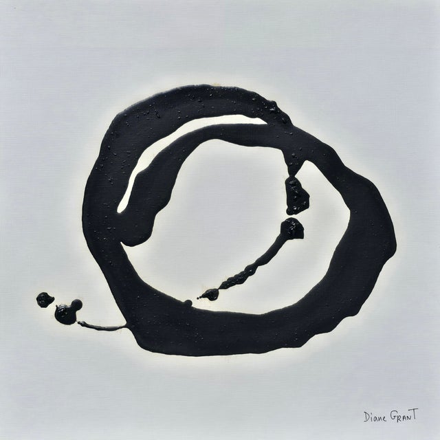 Black 18' X 18' Framed Original Black and White Painting by Diane Grant / Robert Motherwell For Sale - Image 8 of 8
