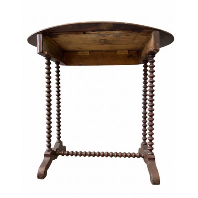 Wood Antique Oval Wood Side Table With Barley Twist Legs & Single Drawer For Sale - Image 7 of 9