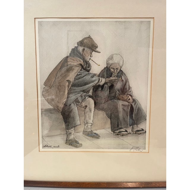 1940s Seiler, Willy. “Short Rest” Original Japanese Hand-Colored Etching, Framed For Sale - Image 10 of 12