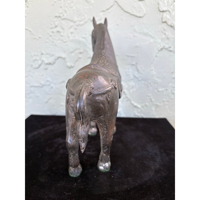 Vintage Cast Metal Horse Sculpture With Ornate Saddle Detailing For Sale - Image 4 of 8