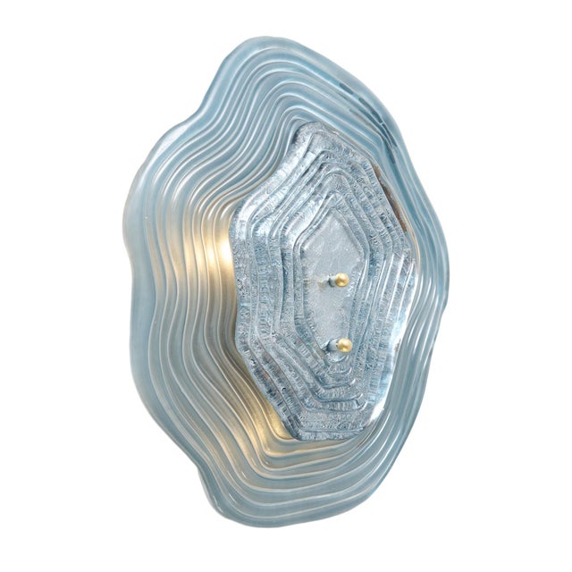 Modern Layered Venetian Glass Sconces in Blue and Silver Leaf, Murano, Macchie - a Pair For Sale - Image 3 of 9