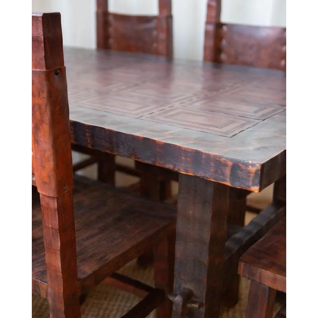 1980s Brazilian Leather and Wood Dining Set - Table and 6 Chairs For Sale - Image 4 of 18