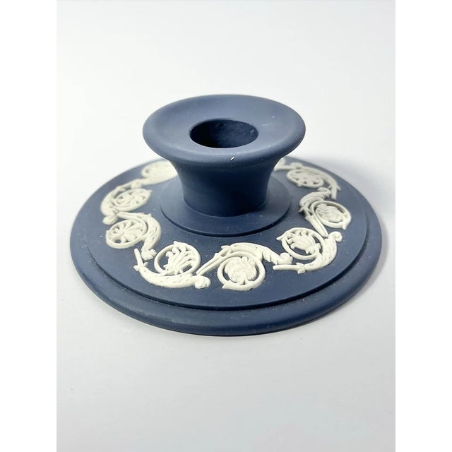 Wedgwood 1970s Wedgwood Jasperware Portland Dark Royal Blue Pair of Taper Candlestick Holders For Sale - Image 4 of 7