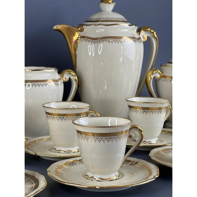 Cream Vintage Сream and Gilt Coffee Service by R. Leclair for Limoges, France, Set of 21 For Sale - Image 8 of 12