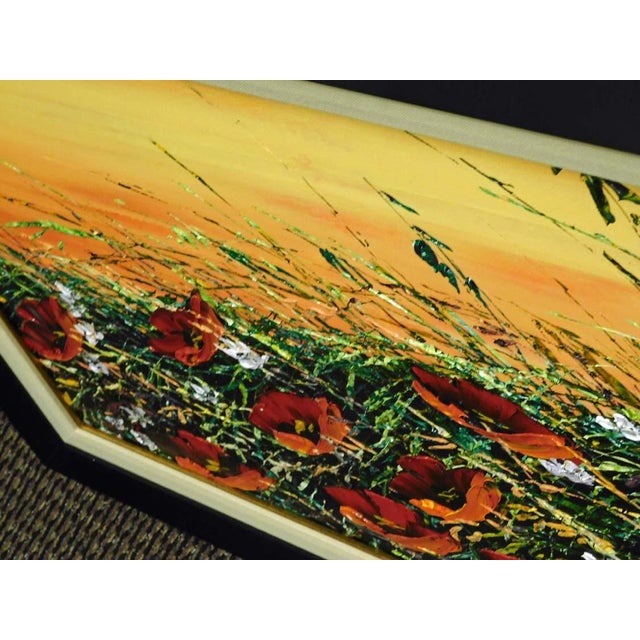 Textile Maya Eventov Untitled Oil Flower Canvas With Beautiful Custom Frame For Sale - Image 7 of 9