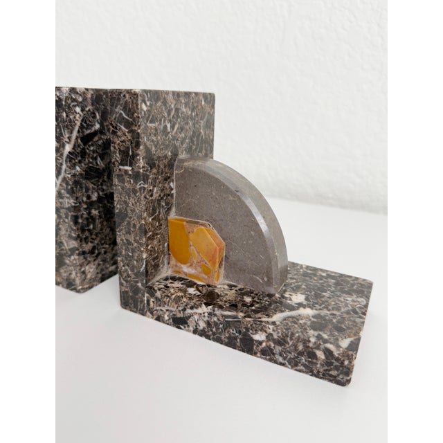 Early 20th Century French Art Deco Mixed Marble Bookends, Pair For Sale - Image 5 of 7
