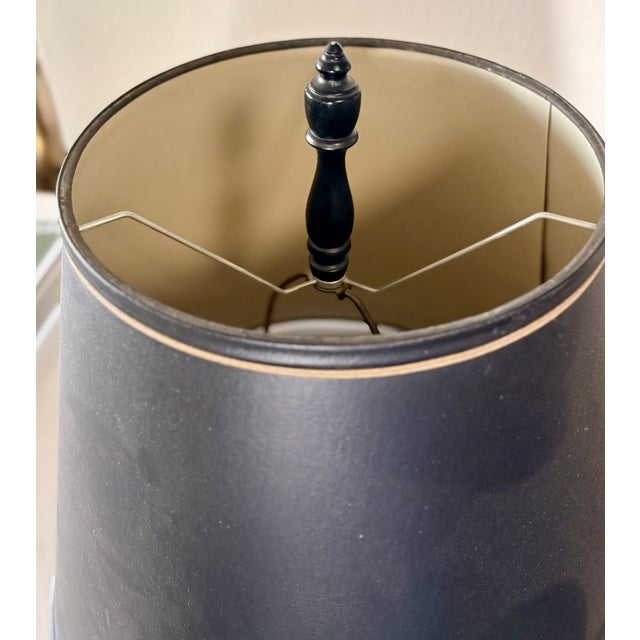 1970's Oversized Gold Brass and Black Wood Lamp With Black Shade in the Style of Ralph Lauren For Sale - Image 9 of 13