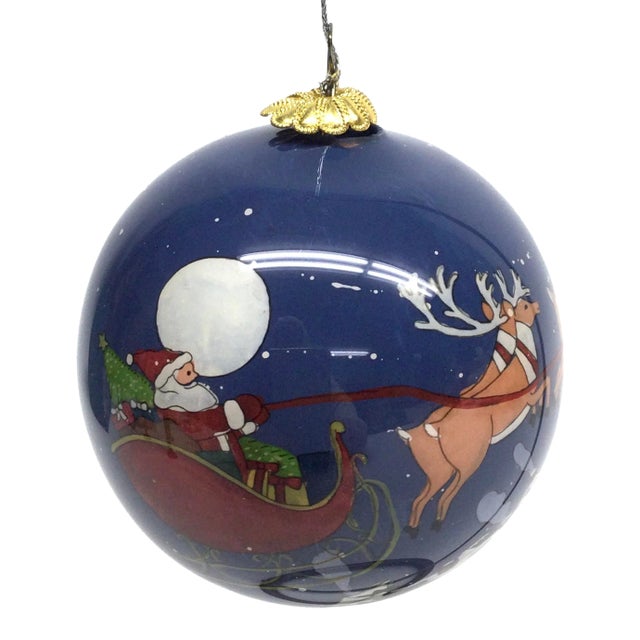 Vintage Hand Painted Glass Hanging Ornament Santa Clause For Sale