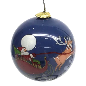 Vintage Hand Painted Glass Hanging Ornament Santa Clause