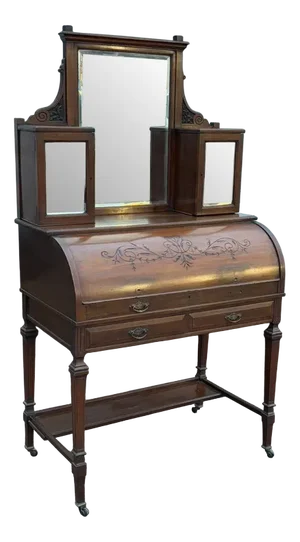 Victorian Satin Walnut Roll Top Desk with Fitted Interior