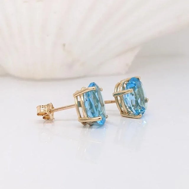 2020s Swiss Topaz Stud Earrings in Solid 14k Gold - 2 Pieces For Sale - Image 5 of 6