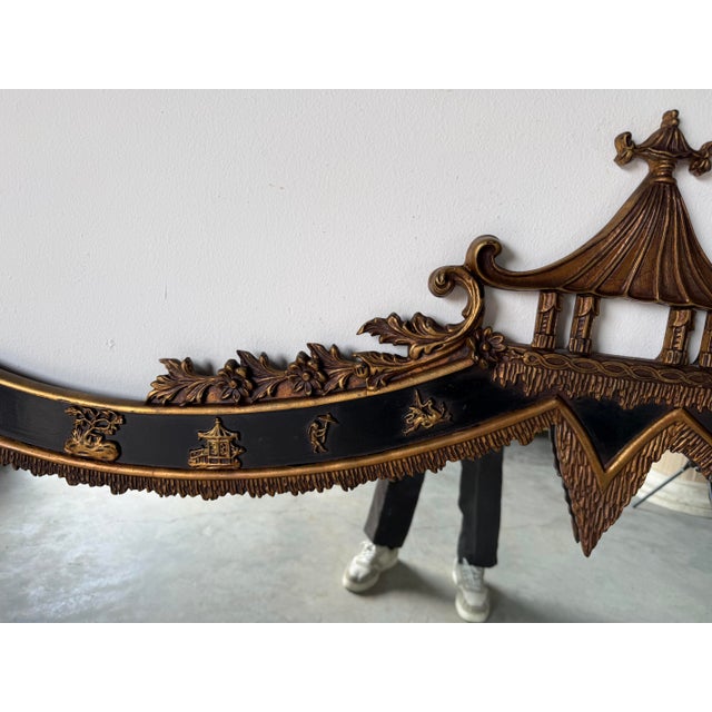 Vintage Palm Beach Chinoiserie Pagoda Overmantel Wall Mirror With Gilt & Black Lacquer Frame Description For Sale - Image 12 of 13