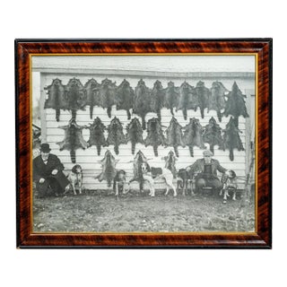 Nice Large Black and White Framed Antique Photograph Portrait Hunting Rustic Americana Dog Country Wall Decor For Sale