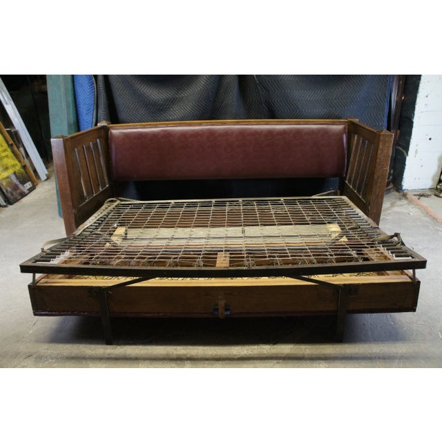 Wood Late 19th Century Antique Kroehler Mission Quartersawn Oak Sofa Couch Unifold Davenport Bed For Sale - Image 7 of 12