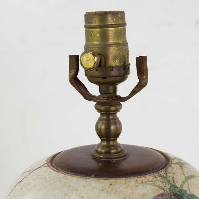 Famille Rose Antique Porcelain Vase Lamp With Bird and Floral Motif on Wood Base For Sale - Image 11 of 16