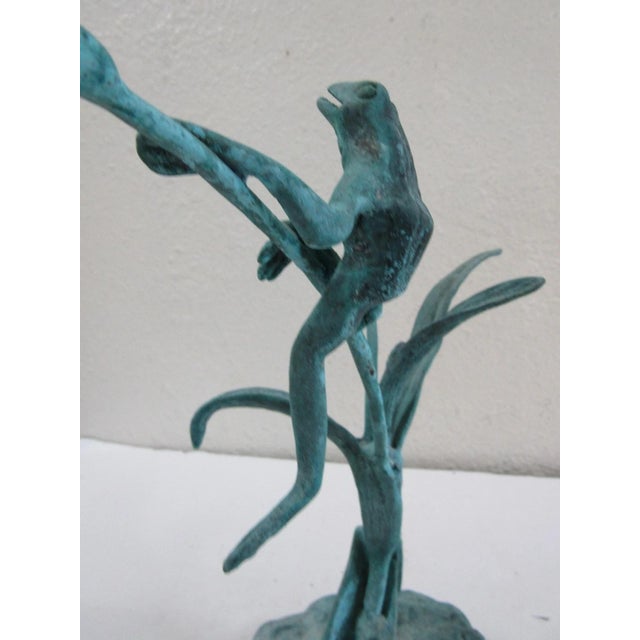 Jumping Frog on Reeds Cold-Cast Bronze Sculpture With Hand Applied Patina For Sale - Image 12 of 13