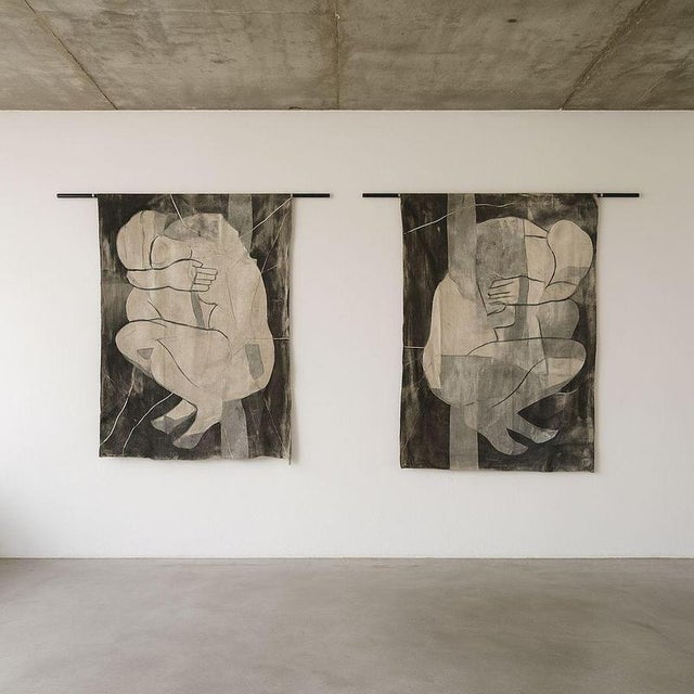 Set Of 2 Dos à Dos Wall Tapestries in Linen, Acrylic & Wool by Tina Tictone Dimensions: D 20 x W 190 x H 137 cm....