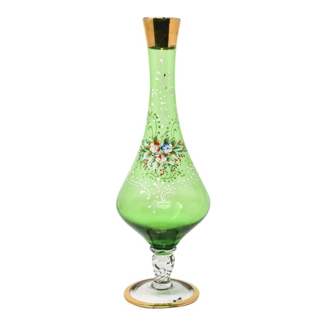 Bohemian Emerald Green Glass Gilded For Sale