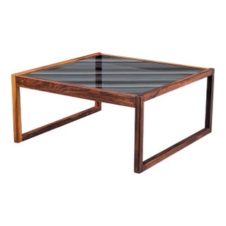 Danish Rosewood Coffee Table | C. 1960s | Smoked Glass Top For Sale