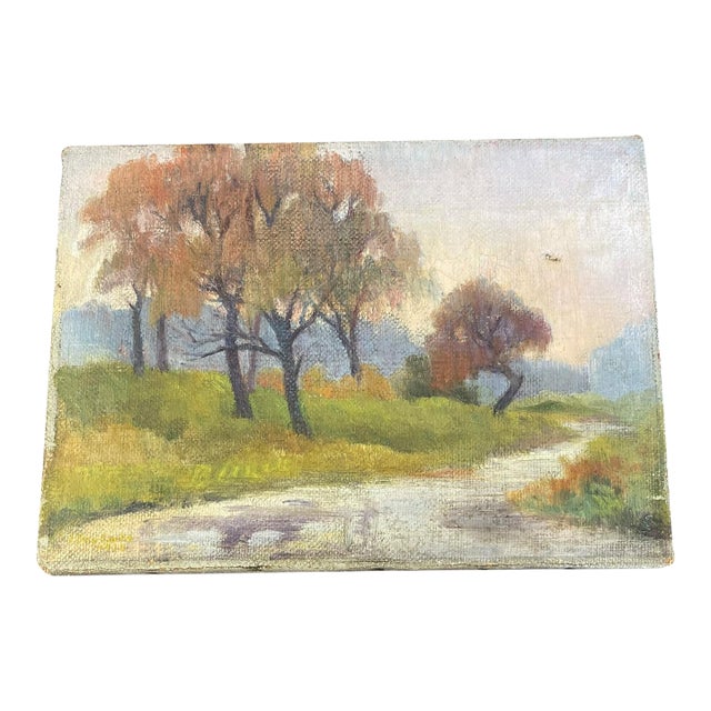 1970s Signed Landscape Painting on Canvas, Autumn Trees. For Sale