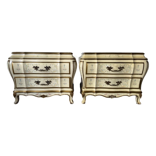 Vintage Karges French Provincial Louis XV-Style Two-Drawer Nightstands – A Pair For Sale