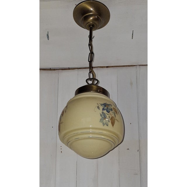 Art Deco Ceiling Lamp with Beige Glass Shade on a Brass Mount, 1930s For Sale - Image 6 of 8