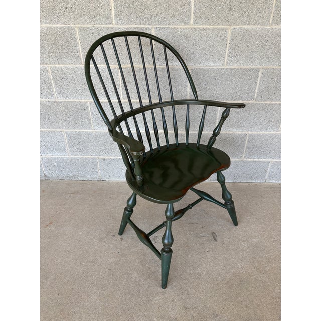 Description: Nichols & Stone Olive Green Comb Back Arm Chair. High Quality Craftsmanship, In Very Good to Excellent...